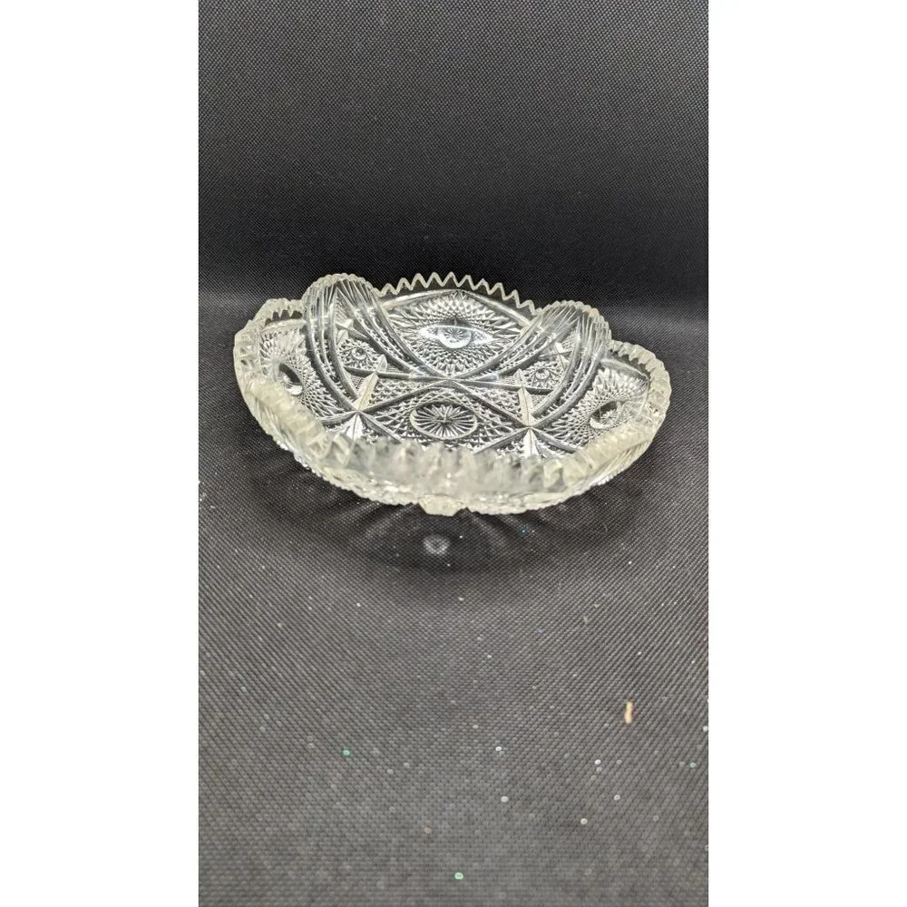 Imperial Cut Glass Candy Dish Bowl Nucut‎ Line Sawtooth Edge 7.5